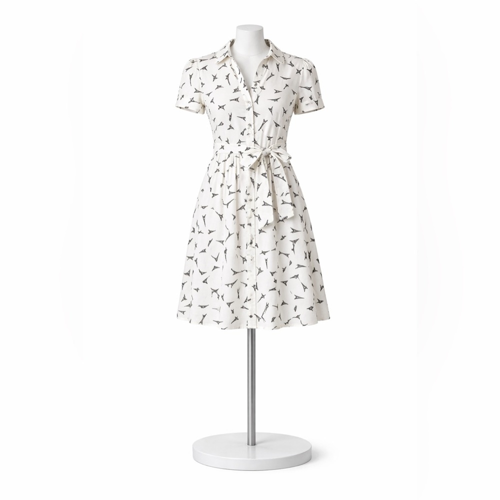 NWT Karl Lagerfeld Paris White Eiffel Tower Shirt Dress Belted Size 2